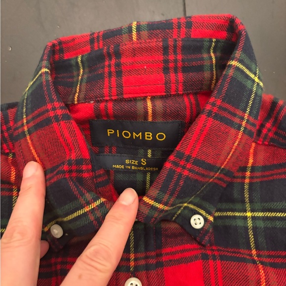 Piombo new Red Cotton Plaid Men's Shirt S recycled cotton - Picture 3 of 5